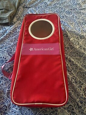 American Girl Red and Pink Doll Travel Case with Mirror Window